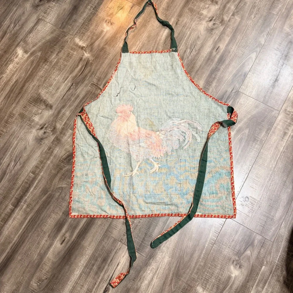 Vintage Country Fresh Rooster Apron Green Farmhouse Chicken Fine Eggs USA Bib